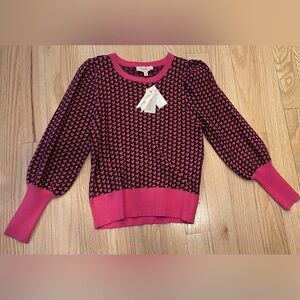 Philosophy Women’s Sweater NWT, Pink Black Houndstooth, Puff Sleeve, Small, $68